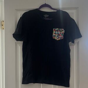 Serengetee Black Tee with Colorful Geometric Pocket Design